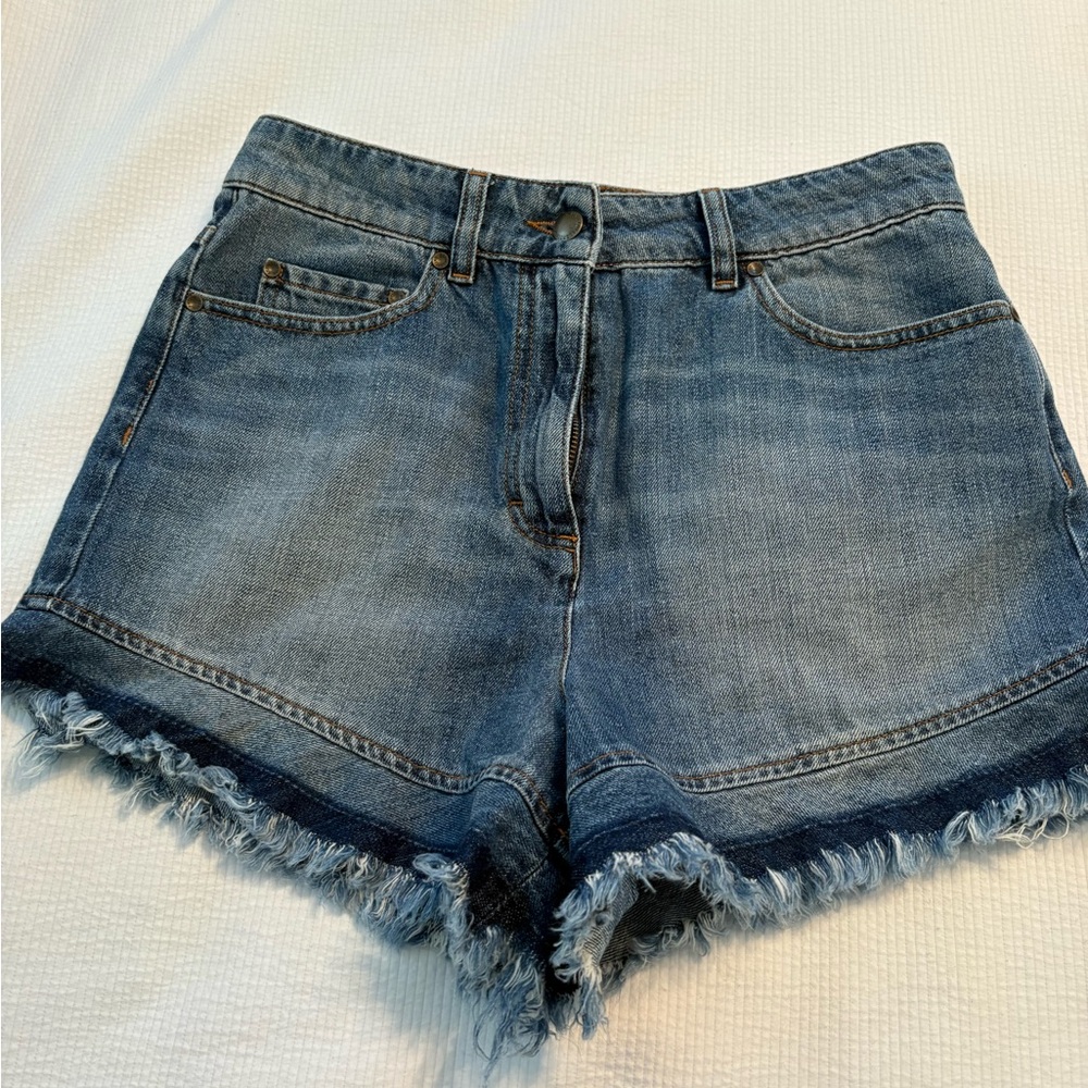 RED Valentino Blue Frayed Jean Shorts